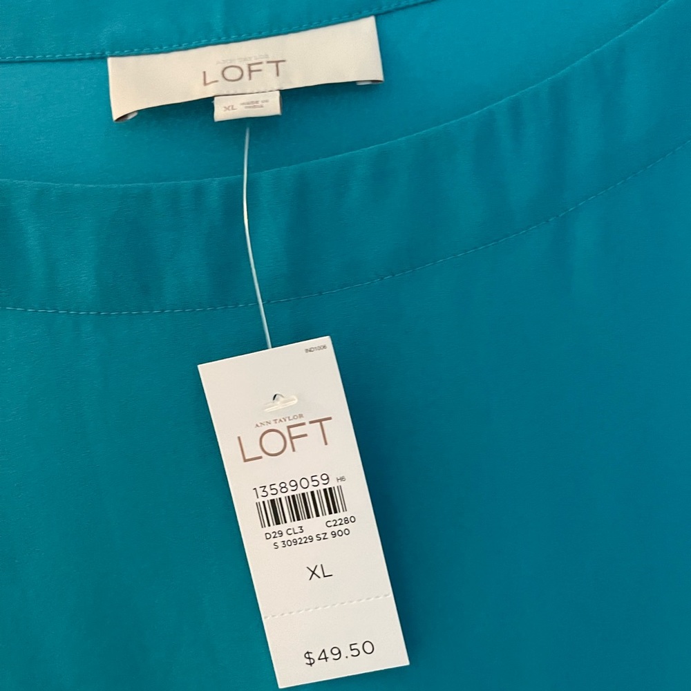 Loft rayon floaty blouse, balloon sleeves, boatneck.